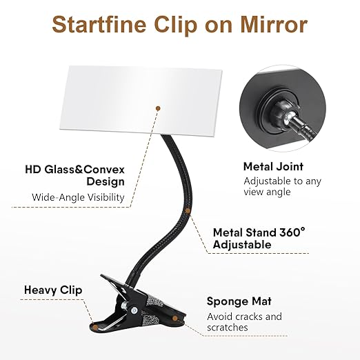 Clip on Security Mirror Convex Desk Office Cubicle for Personal Safety Desk Rear View Mirror Monitor Computer to See Behind You Flexible Gooseneck Rectangle 6.69"x2.95" Frameless