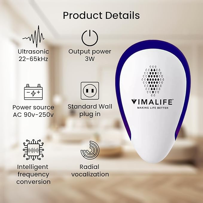 VIMALIFE 2026 Ultrasonic Pest Repeller Plug-In, Electronic Mosquito Repellent for Indoor Use, Roach, Ant, Spider & Rodent Control, Silent 3W Energy-Saving Electronic Home, Office, Gym Protection
