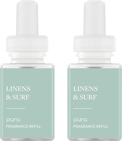 Pura Smart Home Scent Refill - Long-Lasting Premium Fragrance per Refill - Clean Diffuser Fragrance for Home, Office & Apartment - 2 Pack, Linens & Surf