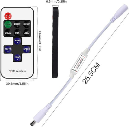 2 Pack LED Light Strip Remote Control Mini RF Wireless LED Controller Single Color 3528 5050 LED Strip Lights Dimmer Switch Control Brightness Flashing Mode DC 12V 24V LED Bar Ribbon Shelf Lights