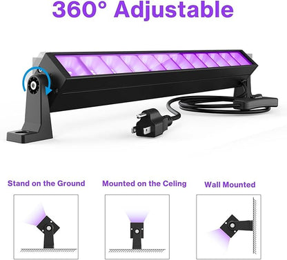 2PCS 40W LED Black Light Bar, Black Lights for Glow Party, Blacklight with Plug &Switch, Each Light Up 484 Sq.ft Area, Halloween Glow Light, Fluorescent Body Paint, Stage Lighting, Bedroom