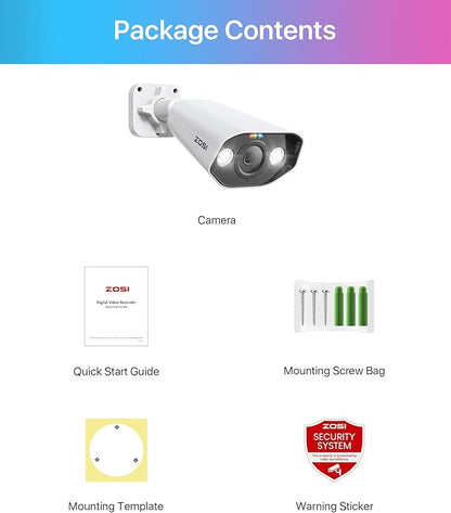 ZOSI 4K PoE Add-on Camera,Person Vehicle Detection,Two Way Audio,Color Night Vision,Light&Sound Alerts,8MP Weatherproof Outdoor Indoor Home Security Bullet IP Cam,Only Compatible 4K POE NVR