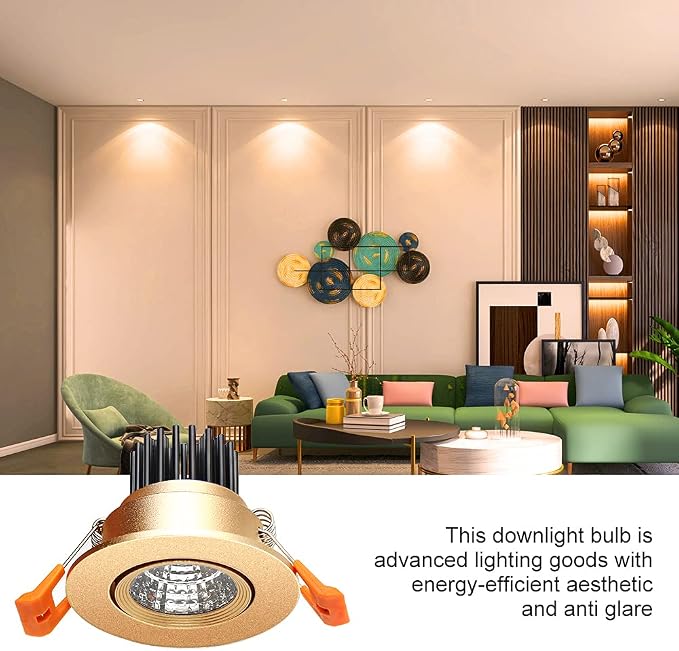 LightingWill 2inch LED Dimmable Downlight, 3W COB Recessed Ceiling Light, Ultra Warm White 2700K, CRI80, 25W Halogen Bulbs Equivalent, Gold (4 Pack)