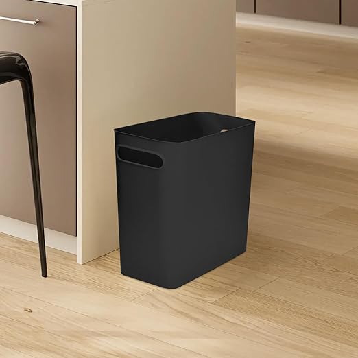 Versatile 1.8 Gallon Plastic Trash Can - The Compact Bin for Bathroom, Kitchen, or Home Office - Black