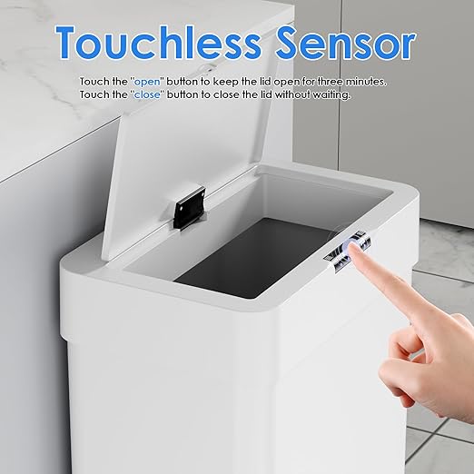Sensor Trash Can, Touchless Motion Sensor Trash Bin, Smart Automatic Garbage Can with Soft-Close Lid, Bag Retainer Ring and Display Light,for Kitchen,Living Room Office (White, 13.2 Gal)