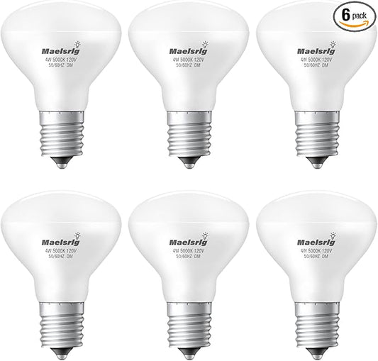 Maelsrlg E17 R14 LED Bulb, 4W (40W Equivalent) Mini Reflector Floodlight Light Bulb, E17 Intermediate Base, Daylight White 5000K, 400 Lumens, Dimmable, Pack of 6