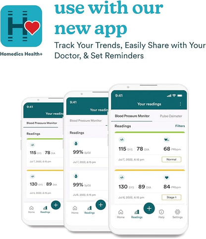 Homedics 500 Series Bluetooth Upper Arm Blood Pressure Monitor for Home Use, Voice Out Guide, Smart Measure, Irregular Heartbeat Detection, 2 Users, 120 Memories Each