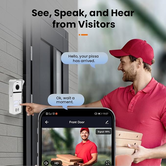 Wireless Video Intercom System Apartment 2 Units 10 Inches Touch Monitor Wired Video Doorbell System,Video Door Phone Kit,Indoor Outdoor Support Monitoring, Unlock, Dual Way Intercom for Home