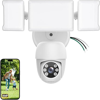 Olafus Floodlight Camera Outdoor，5500LM Motion Sensor Light with Camera，2K HD Home Security Light Wired，Color Night Vision，Two-Way Audio，7/24 Record，Compatible with Alexa/Google （White）