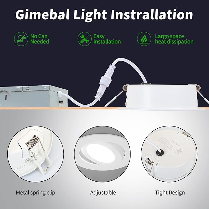 KnLnny Ware 4 Inch Led Recessed Lights 10 Pack, Ajustable Eyeball Gimbal Recessed Ceiling Light with Junction Box,5 CCT(2700K-6500K) Selectable,9W 750LM,Airtight, ETL Listed