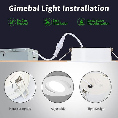 KnLnny Ware 4 Inch Led Recessed Lights 10 Pack, Ajustable Eyeball Gimbal Recessed Ceiling Light with Junction Box,5 CCT(2700K-6500K) Selectable,9W 750LM,Airtight, ETL Listed