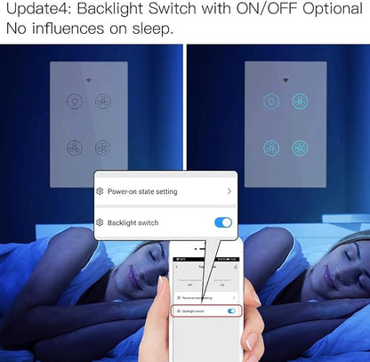 MOES WiFi Smart Ceiling Fan Light Wall Switch, Smart Life/Tuya APP Remote Timer and Counterdown, Compatible with Alexa and Google Home, No Hub Required, Neutral Wire Required,White
