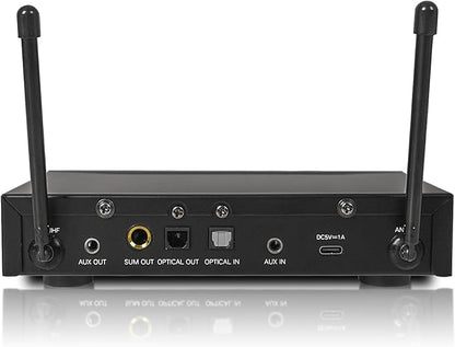 Sound Town 100 Channels Wireless Microphone Karaoke Mixer System with 2 Metal Handheld Microphones, Optical (Toslink), AUX, for Smart TV, Home Theater, Sound Bar (SWM16-2MEGA)