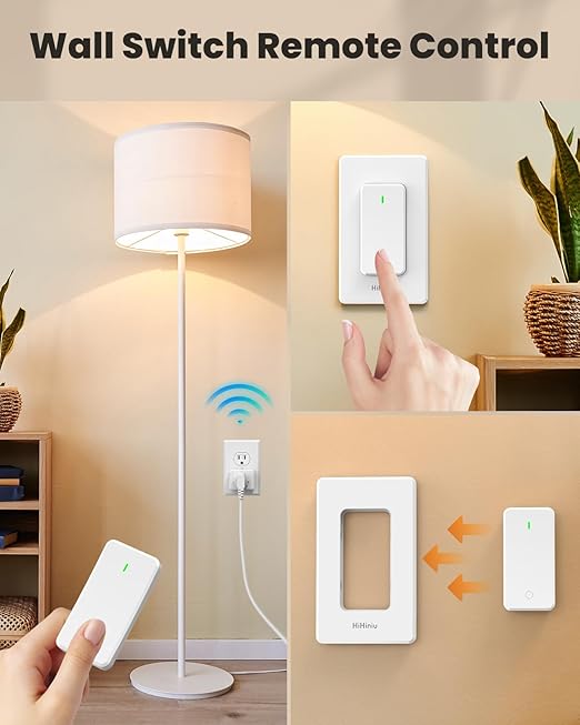 Remote Control Outlet Wireless Wall Mounted Light Switch, Compact Indoor Electrical Plug in On Off Power Switch for Lamp, Home Appliances, 300 Feet RF Range, Removable Buckle, FCC Listed