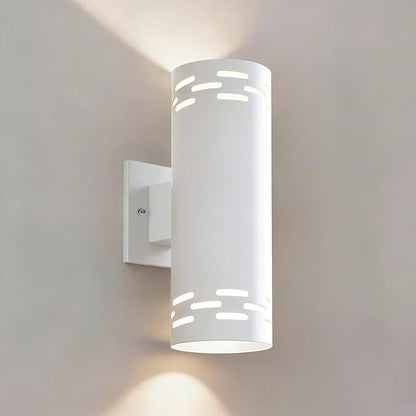Modern Outdoor Wall Lights, 12'' Up and Down LED Cylinder Exterior Lighting Fixtures, 23W 3000K IP65 Waterproof Wall Sconces for House, Garage, Patio, Porch, White