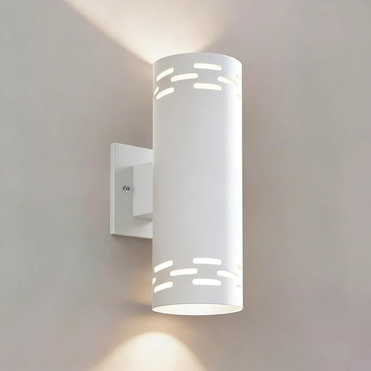 Modern Outdoor Wall Lights, 12'' Up and Down LED Cylinder Exterior Lighting Fixtures, 23W 3000K IP65 Waterproof Wall Sconces for House, Garage, Patio, Porch, White
