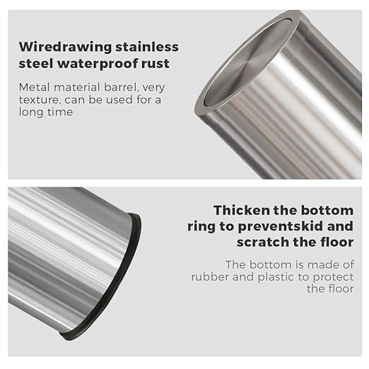 4.8GALStainless Steel Bathroom Trash Can with Lid, Silver Trash Can with Flipping Lid, Garbage cans for Kitchen，Living Room,Dental Office，Hotel,Guest Room(4.7gal-Silver)