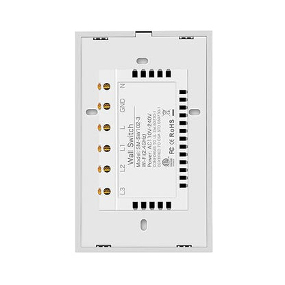 Jinvoo WiFi Wall Light Touch Panel Switch, 3 Way, Remote Control by Smart Phone,No Hub Required, AC 120V, Works with Amazon Echo, Google Home, White