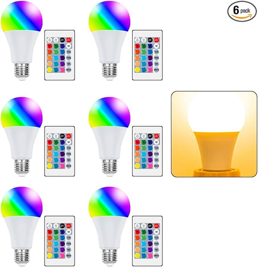 6Pcs 25W LED Dimmable Bulbs E27/E26 Timing Colorful Mood Lamp 15Colors Changing 4 Dynamic Modes Multifunction Smart Indoor Atmosphere Nightlight AC85-265V Bar Background Decoration Lighting