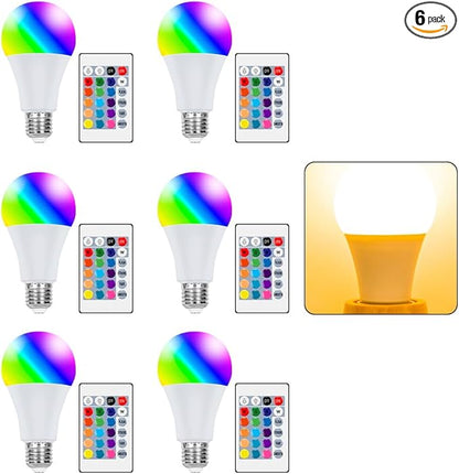 6Pcs 25W RGB Lights LED Smart Colorful Mood Lamp E27/E26 Timing Multifunction Spotlight Bulbs 16Colors Changing Dimmable 85-265V Indoor Atmosphere Nightlight Bulb 110V Bar Counter KTV Party