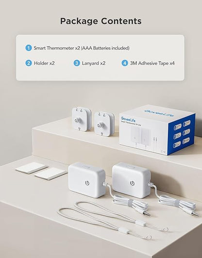 GoveeLife Bluetooth Refrigerator Thermometer Sensor with Alarm, 2-Pack | Monitor fridge/freezer temp remotely with app alerts & buzzer 230ft range. For kitchen/hot tub, gateway not included