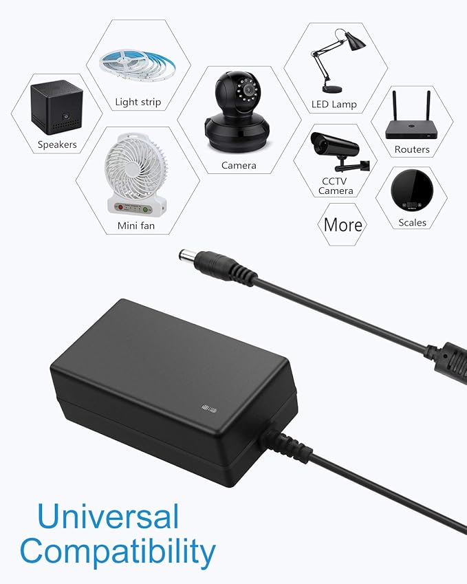 ALITOVE 12V DC Power Supply 3A 36W Universal AC Adapter 100-240V 50-60hz to 12 Volt Power Adapter Cord 3Amp 2.5A 2A 5.5mm x 2.5mm 2.1mm for LED Strip Light CCTV Security Camera PC Monitor and More