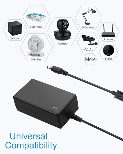 ALITOVE 12V DC Power Supply 3A 36W Universal AC Adapter 100-240V 50-60hz to 12 Volt Power Adapter Cord 3Amp 2.5A 2A 5.5mm x 2.5mm 2.1mm for LED Strip Light CCTV Security Camera PC Monitor and More
