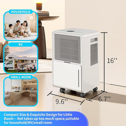Dehumidifier for Home Basement, 17 Pints Dehumidifiers with Drain Hose for 550 Sq. Ft Bedroom Bathroom Small Room RV, 3 Working Modes, Smart Humidity Control, 24H Timer, Auto Defrost