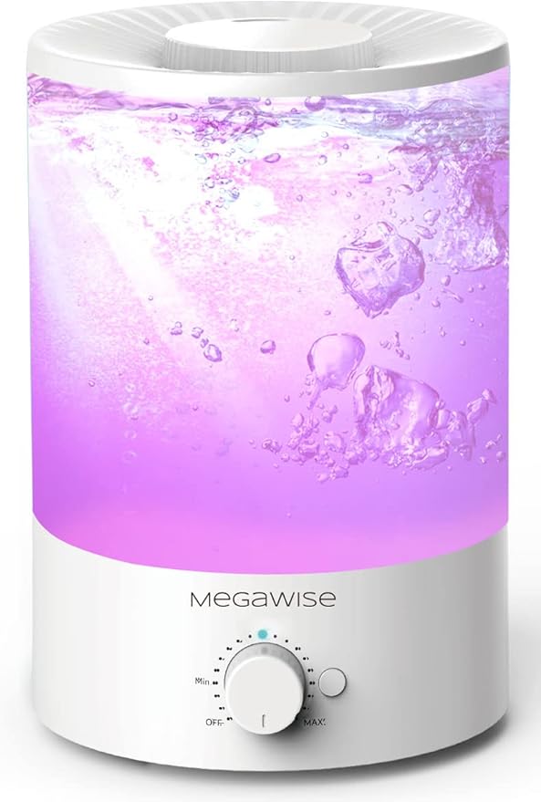 MEGAWISE 3.5L Cool Mist Humidifier with Top Refill, Large Capacity of 3.5L, Easy Safe and Convenient for Home + 7 Night light Colors