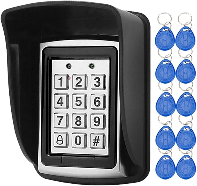 LIBO Waterproof Access Control Keypad Proximity RFID Controller, Suitable for Single Door Entry System, Support 1000 Users, Including 10pcs 125KHz RFID Keyfobs with Rainproof Cover
