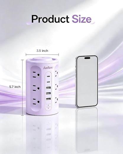 Power Strip Tower with USB Ports, 6.5 FT Extension Cord with Multiple Outlets (12AC+3A+2C) for Home Office Desk College Dorm Room Supplies
