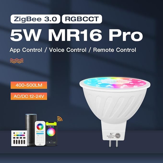 Pro Zigbee LED Bulb MR16 Bulbs GU5.3 Smart Bulb 12V 5W RGB CCT Dimmable Spotlight Support App Control (Bean Angle 30°)