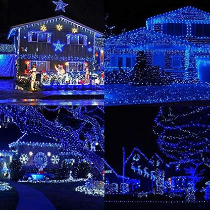 LJLNION 300 LED String Lights Outdoor Indoor, Extra Long 98.5FT Super Bright Christmas Lights, 8 Lighting Modes, Plug in Waterproof Fairy Lights for Holiday Wedding Party Bedroom Decorations (Blue)