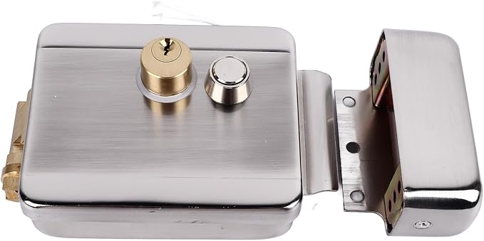Semme Dual Head Double Lock Electric Control Doorbell Intercom Lock for Home Security System with Remote Unlocking, Silver Steel Modern Key Lock for Home and Building Security, Intercom Systems
