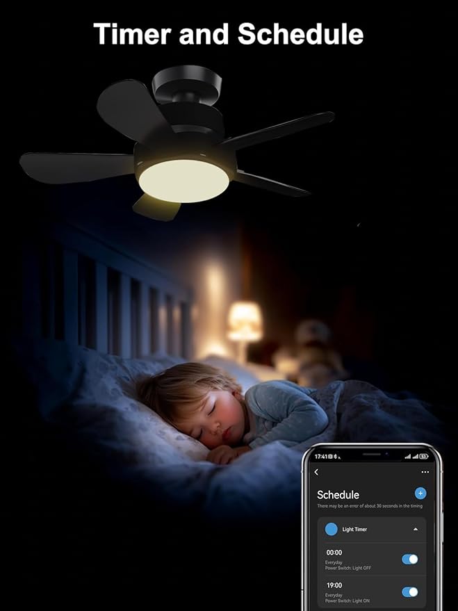 Ligency Smart Socket Fan Light with Remote, 16 inch Small Socket Ceiling Fan Light with RGBW, E26 Screw in Ceiling Light Bulb Fan, 1800Lm, Work with Alexa & Google Assistant for Garage Bedroom, Black