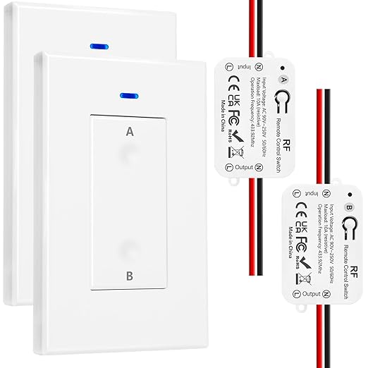 DieseRC AC 110V 120V 220V 240V Wireless Remote Control Light Switch 1500W 1 Channel 433Mhz RF Relay Receiver with 2 Transmitters Keyfob for Lamp Bulb, Easy to Install