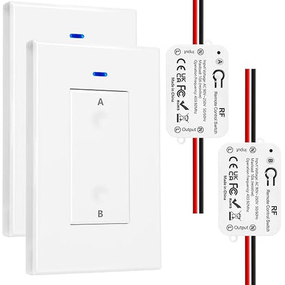 DieseRC AC 110V 120V 220V 240V Wireless Remote Control Light Switch 1500W 1 Channel 433Mhz RF Relay Receiver with 2 Transmitters Keyfob for Lamp Bulb, Easy to Install