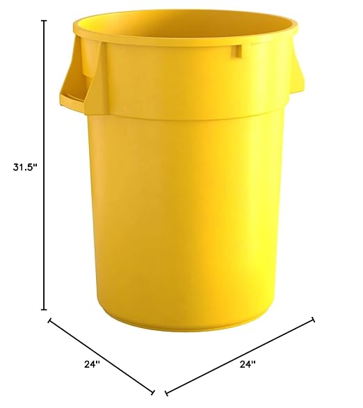 44 Gallon Yellow Round Commercial Trash Can, Heavy-Duty Food Grade NSF Certified, Perfect for Restaurant, Office, School, Garage, Backyard, Workshop, Warehouse