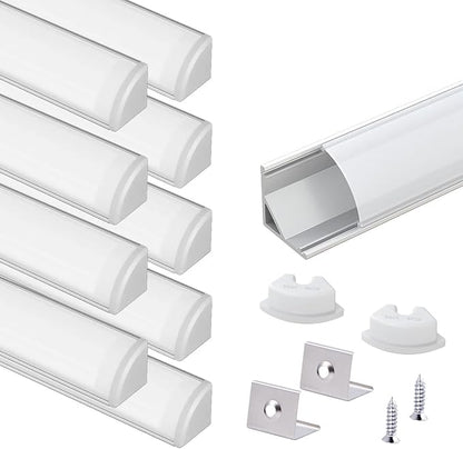 VST 10pack 3.3ft LED Channel, V Shape Led Diffuser Channel, LED Aluminum Channel System with Milky Cover, End Caps and Mounting Clips, Aluminum Profile for LED Strip Light Very Easy Installation