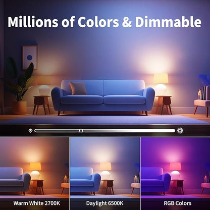 ANWIO Matter Smart Light Bulbs 8.5W (60W Replacement) A19 E26 LED Bulb Compatible with SmartThings App, Alexa, Google Assistant, Color Changing Light Bulb, 806lm,2.4Ghz only,Hub Required（4-Pack）