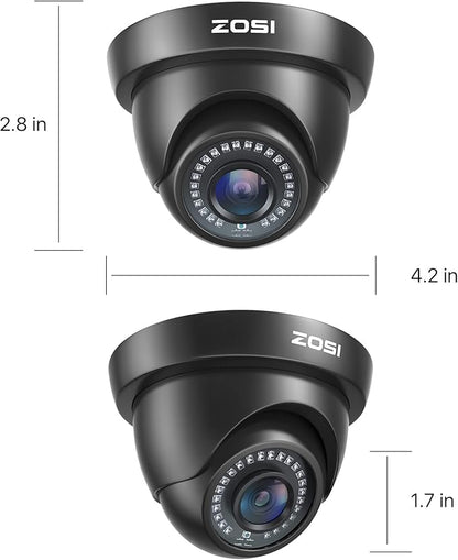 ZOSI 4 Pack 1080p 2MP HD-TVI Home Security Camera Outdoor Indoor 1920TVL, Weatherproof Surveillance CCTV Black Dome Camera, 80ft Night Vision, 24PCS LEDs, 90°View Angle