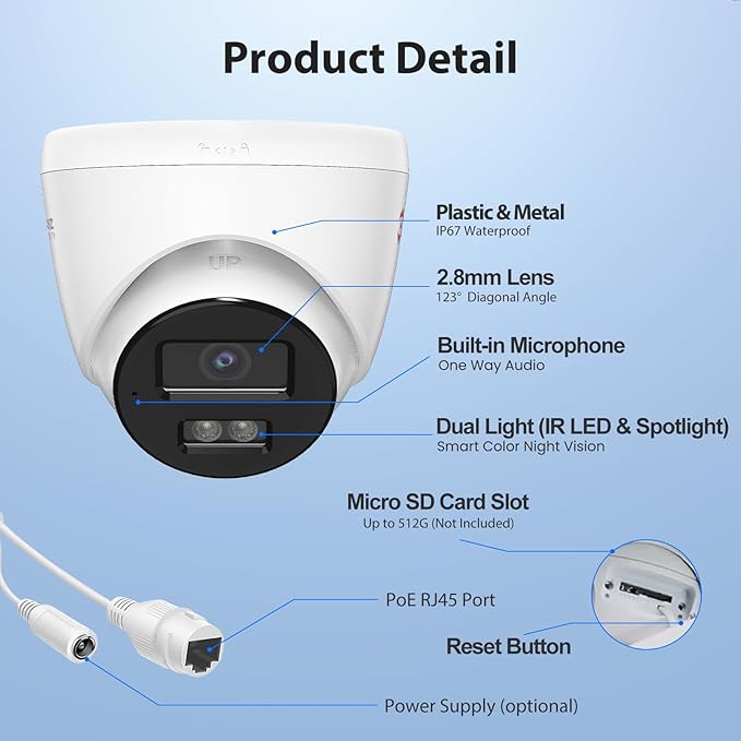 Anpviz 4MP Wired PoE IP Camera with Mic, Turret IP Security Camera Outdoor Indoor, Smart Dual Light Color Night Vision, AI Human Motion Detection, 2.8mm Lens, IP67 Waterproof, IPC-D3E43WD-S (H Series)