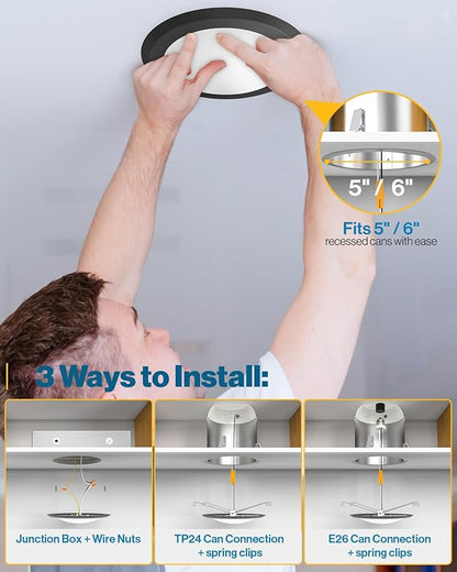 Sunco 6 Pack 6 Inch LED Disk Lights, Flush Mount Black Disc Recessed Ceiling Can Lighting, 1050 LM, Selectable CCT 2700K/3000K/4000K/5000K/6000K, Dimmable, 15W=100W, Wet Rated ETL.