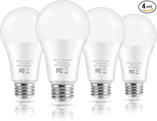 LED Light Bulbs, 100 Watt Equivalent A19 LED Bulbs, 13W 3000K Soft White 1500 Lumens Non-Dimmable Bright E26 Edison Medium Screw Bulbs for Home Bedroom Kitchen Living Room Office Lamp, 4-Pack