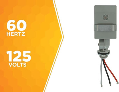 Woods 59411WD Outdoor Hardwired Stem& Swivel Light Control with Photocell; Compatible with Most Types of Bulbs; Swivel Mount for Adjustable Placement; Automatic Settings; Time Delay ; Grey (Pack of 6)