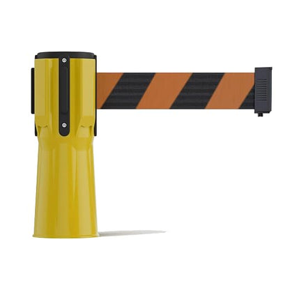 Trafford Industrial 11 Ft. Cone-Mounted Retractable Belt Barrier Yellow Case with Black and Orange Diagonal Belt