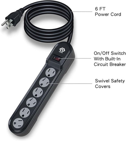 OSKOS Surge Protector Power Strip, 6 outlets, 500 Joules, 6FT Extension Cord, UL Listed,15A Circuit Breaker, Wall Mountable.
