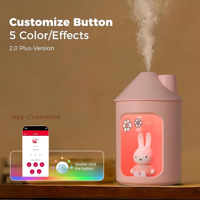 MIPOW x Miffy 2.0 Humidifier, Smart App Control RGB LED Night Light, Dual Spray Ultrasonic Cool Mist Humidifier, 500ml Portable Quiet Humidifier for Bedroom Office Nursery,Pink Ideal Gift