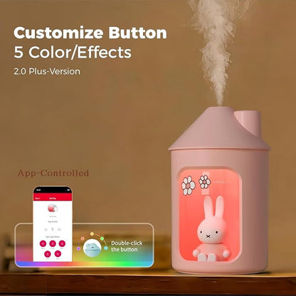 MIPOW x Miffy 2.0 Humidifier, Smart App Control RGB LED Night Light, Dual Spray Ultrasonic Cool Mist Humidifier, 500ml Portable Quiet Humidifier for Bedroom Office Nursery,Pink Ideal Gift