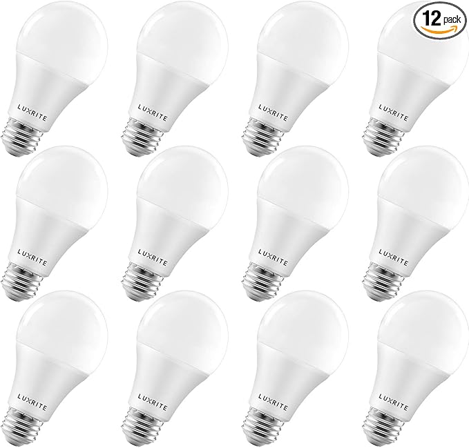 LUXRITE A19 LED Light Bulbs 100 Watt Equivalent Dimmable, 4000K Cool White, 1600 Lumens, Enclosed Fixture Rated, Standard LED Bulbs 15W, Energy Star, E26 Medium Base - Indoor and Outdoor (12 Pack)